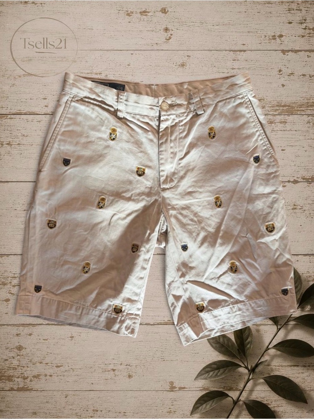 Polo Ralph Lauren Vintage Blue Tag Beige/Tan Embroidered Chino Shorts - Size 30